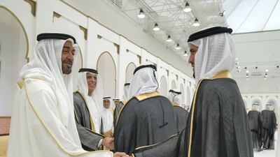 The Abu Dhabi Crown Prince greets a groom. Mohamed Al Hammadi / Crown Prince Court - Abu Dhabi