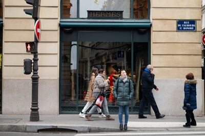 A Hermes International clothing boutique in central Paris. Analysts argue that because tax-free shopping has remained in France, tourist numbers and spending have improved at a better rate than the UK since the pandemic. Bloomberg