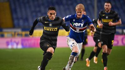 Inter Milan's Lautaro Martinez on the attack. AFP