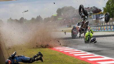 Rider Alex Marquez crashes in the Catalan MotoGP in Montmelo, near Barcelona. AFP