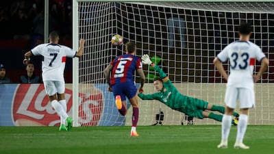 BARCELONA RATINGS: Excellent save low down to deny Mbappe just before half-hour mark. Almost caught out by Hakimi shot that bounced in front of him. Deserved better after excellent double save ahead of Barca’s fourth. Reuters