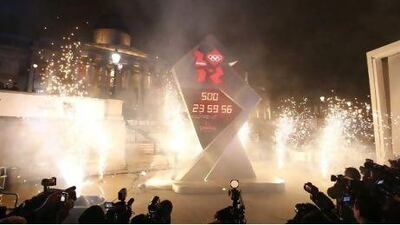 Fireworks surround a clock counting down the days to the start of the 2012 Olympic Games in Trafalgar Square, London. Andrew Winning / Reuters