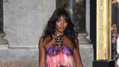 Woodstock: 1970s classics from The Doors, The Eagles and Simon & Garfunkel were a bit of a giveaway to the boho hippy theme that strummed its way through several collections. However, today it would be Coachella and Burning Man festivals rather than 1969’s Woodstock that the Italian designers have in mind – and infinitely more jet set. Pucci, Etro, Cavalli and Missoni girls will be perfectly dressed in breezy tie-dye maxi dresses or crochet minis (Pucci); fringed cowboy jackets, Paisley chiffons and Navajo feathers and beads (Etro); long billowing skirts with men’s shirts (Missoni); and psychedelic halter-neck dresses (Roberto Cavalli). Marco Tacca / Getty Images