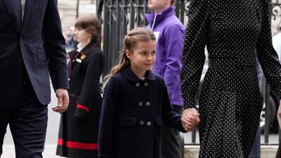 Britain's Princess Charlotte arrives to attend a Service of Thanksgiving for the life of Prince Philip, Duke of Edinburgh,m at Westminster Abbey in London, in March 2022. AP