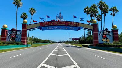 An empty road leads into the deserted Walt Disney World resort in Florida after it was closed due to the Covid-19 pandemic. Photo: AFP