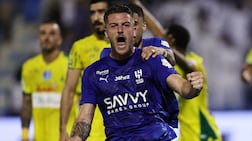Al Hilal's Sergej Milinkovic-Savic celebrates heading in the equaliser against Al Khaleej. Reuters