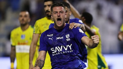 Al Hilal's Sergej Milinkovic-Savic celebrates heading in the equaliser against Al Khaleej. Reuters