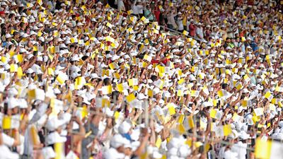 Worshippers attend a mass held by Pope Francis at Bahrain National Stadium in Riffa, near the capital Manama. AFP