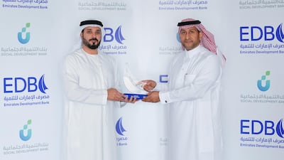 Ahmed Al Naqbi, chief executive of EDB, with Sultan Al Hamidi, executive vice president of business at Social Development Bank, KSA. Photo: Emirates Development Bank