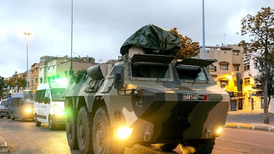 A military vehicle used to instruct people to return home, is seen in a street in Casblanca, Morocco. AFP