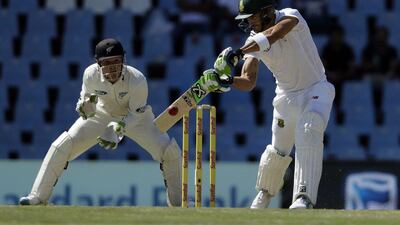 South Africa captain Faf du Plessis in action on his way to a century against New Zealand. Themba Hadebe / AP Photo