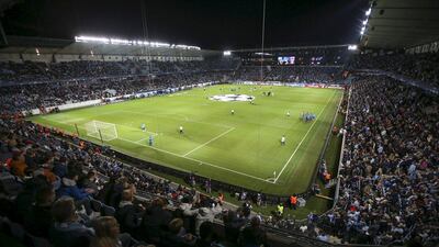 Players warm up at Malmo's Swedbank Stadion ahead of the Champions League match between Malmo and Real Madrid on Wednesday night in Sweden. Andreas Hillergren / TT News Agency / Reuters