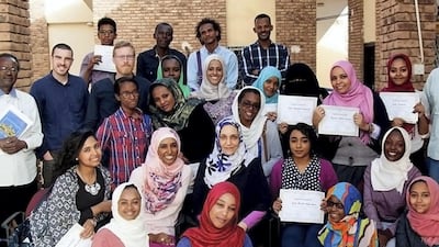 The author with her creative writing class at the private Ahfad University for Women in Omdurman, Sudan. Courtesy Leila Aboulela