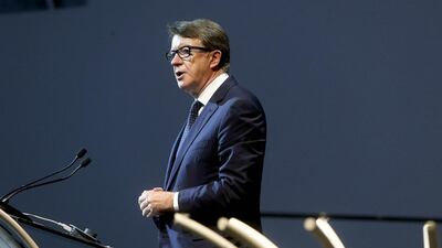 The former UK trade and industry secretary Peter Mandelson delivered one of the keynote speeches at the opening session of the Abu Dhabi Entrepreneurship Forum. Lee Hoagland / The National