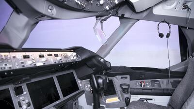 A Boeing 787 flight simulator.