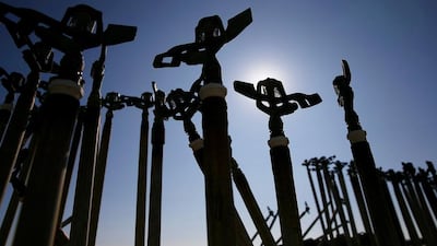 Sprinklers sit in storage at Baker Farming in Firebaugh, California. Some farmers have to spend huge sums of money for water wells to irrigate their farms. Justin Sullivan / Getty Images / AFP