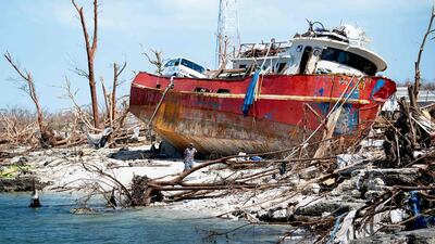 People recover items from a beached vessel after Hurricane Dorian in Marsh Harbor, Great Abaco. AFP