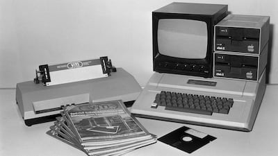 The Apple II computer, seen in Paris in December 1981, is considered the company's first successful product. Getty Images