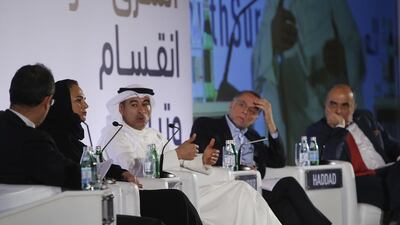 Sheikha Hanadi bint Nasser Al Thani and Mohamed Alabbar said solving employment was tied to improving education to equip youngsters for tomorrow’s job market. Ravindranath K / The National