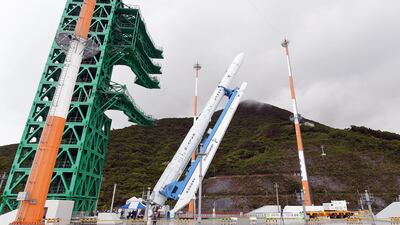 South Korea's second homegrown space rocket, Nuri, being prepared for launch at the Naro Space Centre in Goheung, South Korea, June 15, 2022. EPA