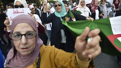 Algerian school teachers protest in Algiers against President Abdelaziz Bouteflika's bid to prolong his two-decade rule. AFP