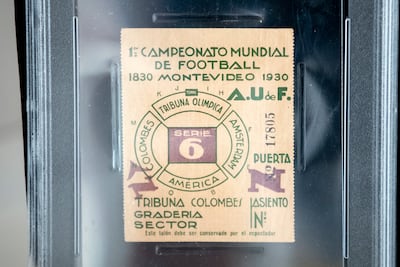 A 1930 World Cup semi-final ticket stub on display at a sports auction in Beverly Hills, California. EPA