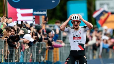 UAE Team Emirates-XRG rider Igor Arrieta celebrates winning Stage 5 of the Giro d'Italia. AFP