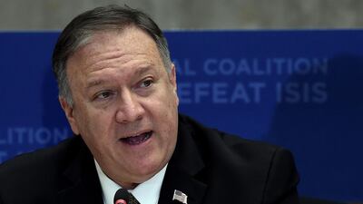 US Secretary of State Mike Pompeo speaks at the Global Coalition to Defeat ISIS Small Group ministerial meeting at the State Department on November 14, 2019. AFP