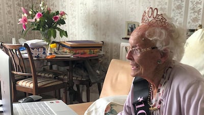 'My mum's excitement on her 100th birthday having received a card from Her Majesty The Queen, with whom she shares her birthday.' Anita Reilly/NPG
