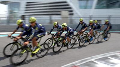 Abu Dhabi Tour racers during a training session at the Yas Marina Circuit The first stage of the tour is now named after EMC. Matteo Bazzi / EPA