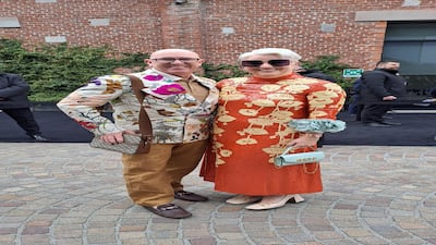 In matching florals heading into the Gucci show