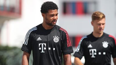 Serge Gnabry, left, and Joshua Kimmich of Bayern at the Saebener Strasse training ground. Getty