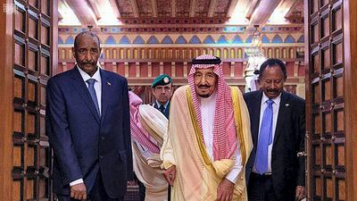 Saudi King Salman meets Abdul Fattah Al Burhan and Prime Minister Abdalla Hamdok on Sunday. Saudi Press Agency