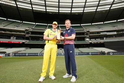 Australia captain Steve Smith, left, and England counterpart Eoin Morgan will play in a series of five one-day internationals. Darrian Traynor / Getty Images