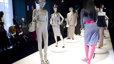 Mannequins displaying creations by designer Jean Paul Gaultier are seen during the press visit of the Jean Paul Gaultier Exhibition at the Grand Palais in Paris. Charles Platiau / Reuters