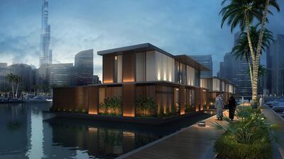 Above, an artist rendition of the 'floating homes' at Marasi Business Bay development in Dubai. Courtesy Admares