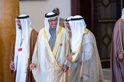 Sheikh Mansour bin Zayed, UAE Vice President and Deputy Prime Minister, upon arrival, at Sakhir Air Base. Eissa Al Hammadi / UAE Presidential Court