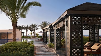 Poolside cabana at Waldorf Astoria Ras Al Khaimah. Courtesy Waldorf Astoria Hotels & Resorts