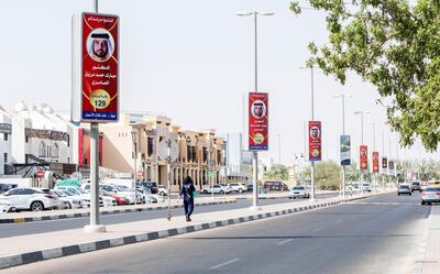 Dr Mubarak Al Ameri has invested heavily in his election campaign to ensure his message is delivered far and wide. Leslie Pableo for The National