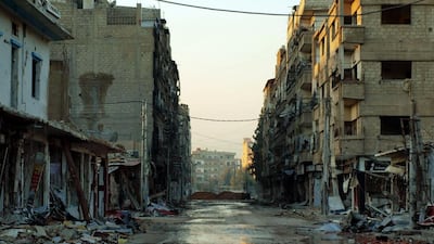 A photograph released by the Syrian opposition’s Shaam News Network shows the ruined Damascus suburb of Daraya on December 27, 2012. In Syria’s civil war the lack of impartial news sources has made the accurate reporting of events very difficult. The Shaam News Network / HO / AFP.