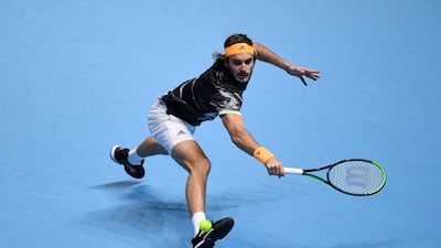 Tennis - ATP Finals - The O2, London, Britain - November 17, 2019 Greece's Stefanos Tsitsipas in action during his final match against Austria's Dominic Thiem Action Images via Reuters/Tony O'Brien
