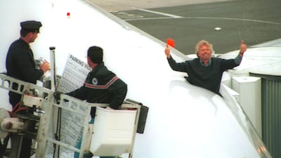Sir Richard Branson inside the cockpit of a plane in New York in May 2000.