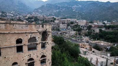 A shrapnel-riddled building in Taiz. AFP