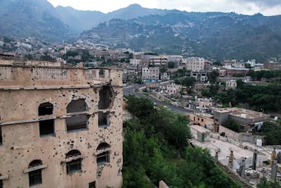 A shrapnel-riddled building in Taiz. AFP