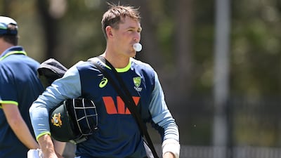 Marnus Labuschagne blows his bubble gum during an Australian team training session at Perth Stadium in Perth, Australia, 20 November 2025. EPA / DAVE HUNT AUSTRALIA AND NEW ZEALAND OUT