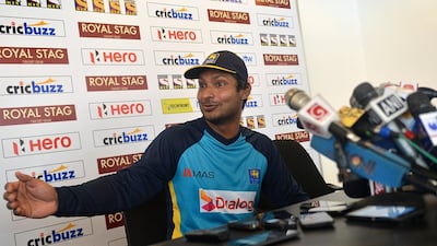 Kumar Sangakkara speaks during a press conference ahead of the start of Sri Lanka's Test series against India. Ishara S Kodikara / AFP