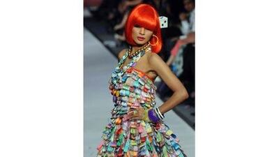 A model presents a creation by the Pakistani designer Hassan Sheheryyar Yasin during a fashion week in Lahore.