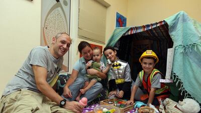 John Kett, Becky Kett with her children Arlo, Angus and Wynn. Satish Kumar / The National