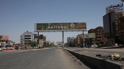 A deserted avenue in Khartoum as residents fear to go out due to intense fighting. AP