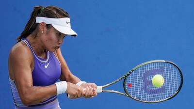 Emma Raducanu, of Britain, returns during a match against Camila Osorio, of Colombia, at the Citi Open tennis tournament in Washington. AP Photo